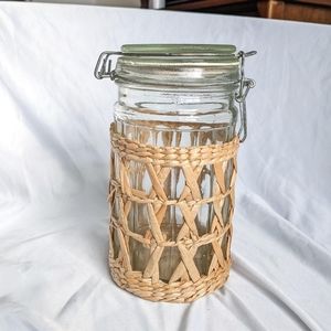 Vintage Seagrass Woven Wrapped Jar